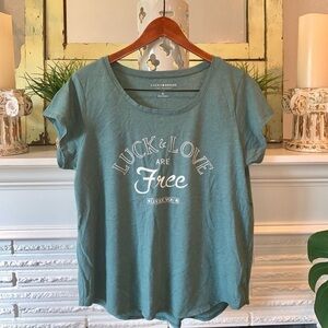 Lucky Brand Green Scoop Neck Luck & Love Short Sleeve Tee Size XL
